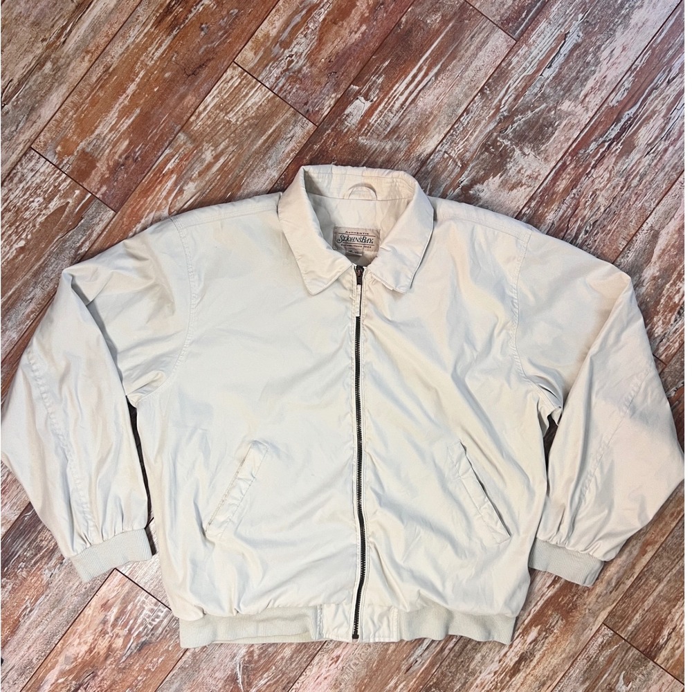 St Johns Bay Harrington Jacket Mens XL Beige Full Zip Golf Windbreaker